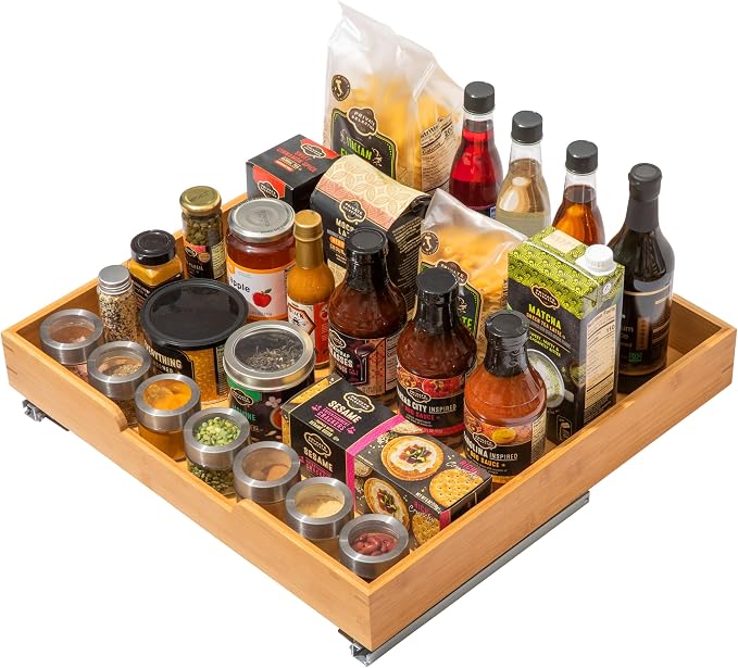 HOLDN’ STORAGE Bamboo Wooden Pull out Cabinet Organizer 24"W x 21"D Requires At Least a 25.25"W x 21"D Cabinet Opening W/Lifetime Limited Warranty, Bamboo Tray and Heavy Gauge Metal Rails