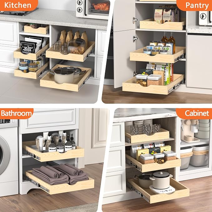 ZOINLIY 18''W X 21''D X 3''H Wooden Pull Out Drawer for Cabinet, Cabinet Organizer for Kitchen, Soft Close Slide Out Shelves, Heavy Duty, Full-Extension