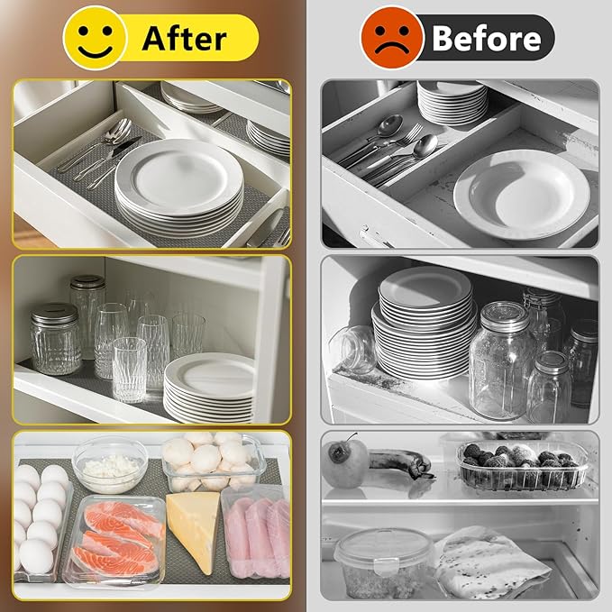 Shelf Liner, Waterproof Refrigerator Liner, Drawer Liners for Kitchen Cabinet, Bathroom Under Sink Mat Non Adhesive Fridge Liner EVA Place Mats Roll - Grey 17.7"×197"