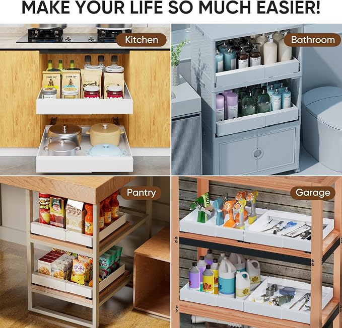 Pull Out Drawer for Cabinet, Adjustable Width (11.8"-18.1") Slide Out Cabinet Organizer with Adhesive Nano Film Slide Out Shelves Storage for Kitchen Cabinet, Pots, Pantry, 1 Pack
