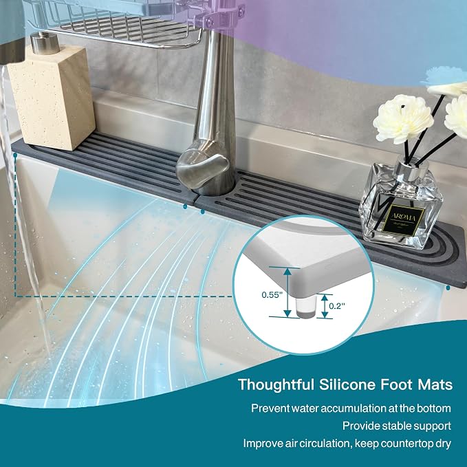 Faucet Mat for Kitchen Sink, Stone Drying Mat for Kitchen Counter, Stone Mat Bathroom, Kitchen Mat, Sink Mat, Water Absorbing Stone Tray for Sink, Bathroom Stone Mat (DARK GREY, 23.6*4")