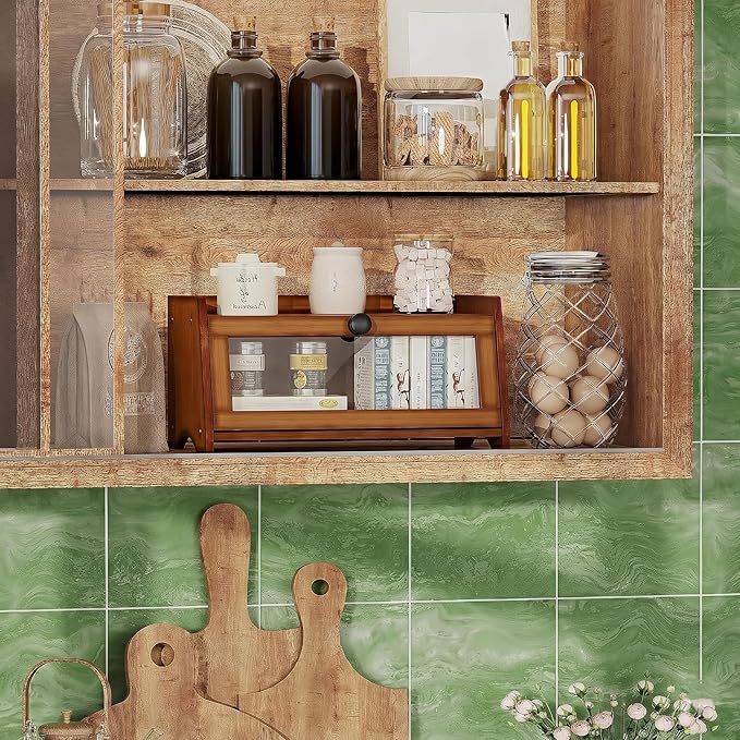 BAMBANG Bread Box for Kitchen Countertop, Bamboo Bread Box for Homemade Bread, Wooden Farmhouse Bread Storage Container, Large Breadbox Bread Bin Organizer for Counter Cabinet Pantry, Brown