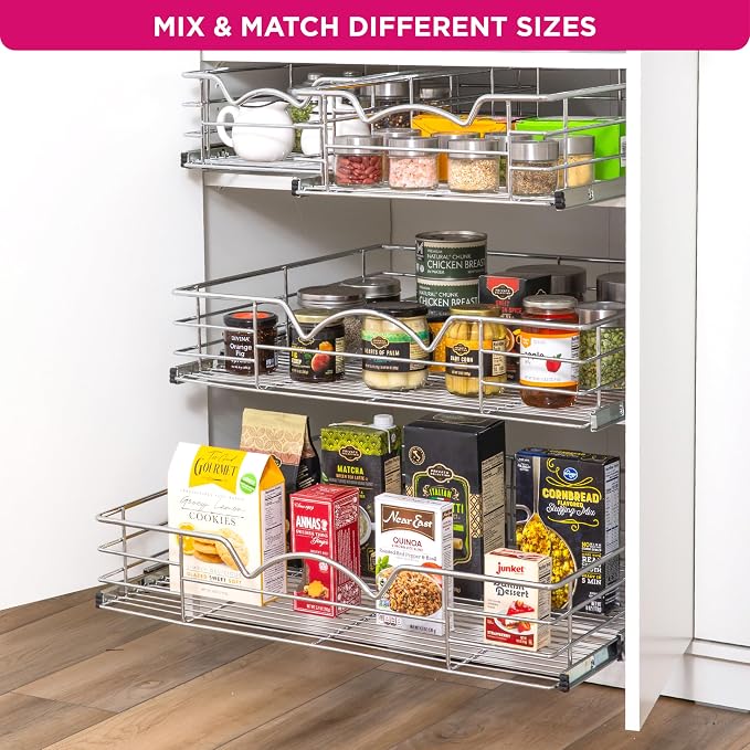 HOLDN’ STORAGE Pull Out Cabinet Organizer, Slide Out Drawer for Kitchen Cabinets & Pantry, Roll Out Shelf for Pots, Pans & Under Sink Storage, Heavy-Duty Full-Extension, 17"W x 21"D x 5"H