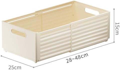 Extendable Pull Out Cabinet Organizer - Adjustable Depth 28-48cm/11-19 - Stackable Foldable Plastic Storage Bins for Pantry, Kitchen, Bathroom - No Drilling Required