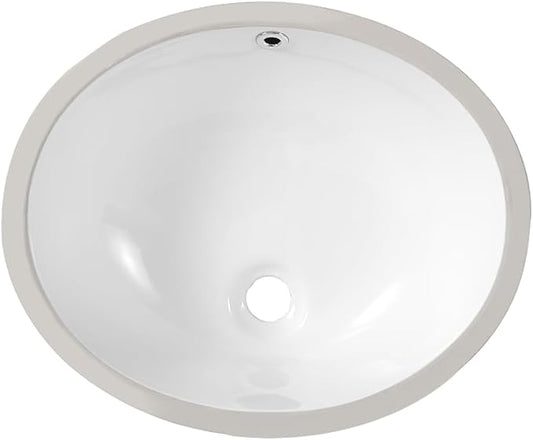 18"x15" Oval Shape Undermount Bathroom Vessel Sink, Ceramic White Vanity Top Sink with Overflow