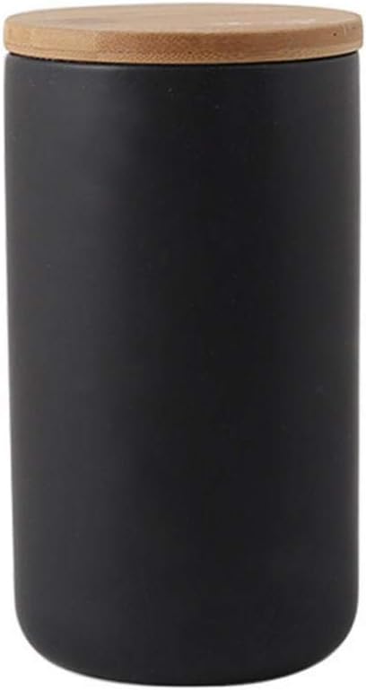 YYW Ceramics Food Storage Jar Canister with Airtight Seal Bamboo Lid, Simple Style Kitchen Canister for Food Storage, Store Coffee, Sugar, Tea, Spices and More (Black (33.81oz/1000ml))