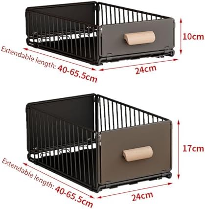 2 Pack Pull Out Cabinet Organizer No Drilling with Adhesive Strips, Silent Full Extension Slides, Slide Out Drawer for Kitchen/Bathroom Under Sink Storage Solutions
