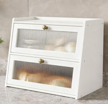 Double Layer Large Bamboo Bread Box for Kitchen Counter, Wooden Large Capacity Bread Storage Bin with Window Bread Holder