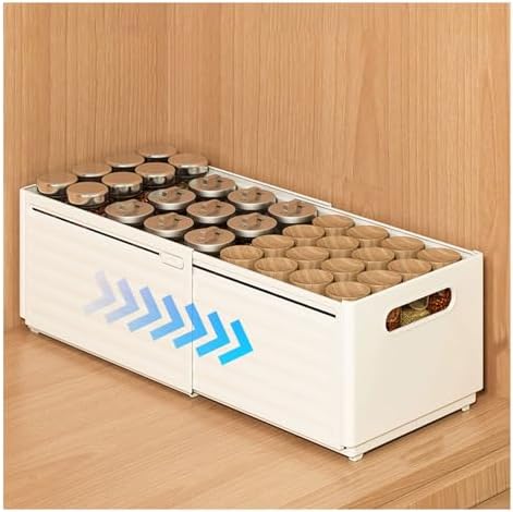 Adjustable Pull-Out Cabinet Organizer, 28-48cm Depth, Stackable & Foldable Plastic Storage Bins, No Drilling Required for Kitchen, Pantry, Bathroom Use