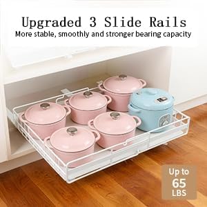 2 Pack Expandable Pull out Cabinet Organizer, Width (13"-21") Pull Out Drawers for Cabinets, Full Extension Upgrade 3 Slide Rails Slide Out Drawers, No Drill Adjustable Roll Out Shelves (White)