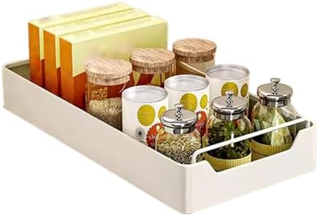 No Drill Pull Out Cabinet Organizer with Raised Design, 14cm Removable Storage for Easy Cleaning - Kitchen & Bathroom Pantry Shelf Organizer