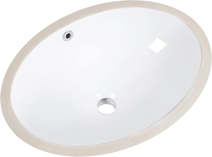 20.5 Inch Undermount Bathroom Sink Oval Undermount Sink White Ceramic Under Counter Bathroom Sinks with Overflow (20.5"x15.4")