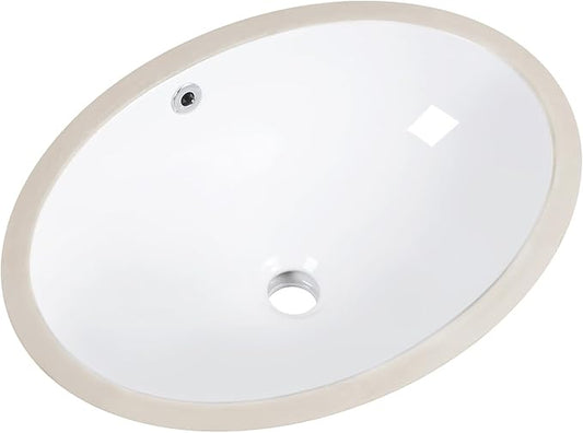 20.5 Inch Undermount Bathroom Sink Oval Undermount Sink White Ceramic Under Counter Bathroom Sinks with Overflow (20.5"x15.4")