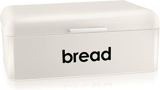 E-far Vintage Bread Box for Kitchen Countertop, Cream Metal Bread Storage Container Retro Bread Bin for Pastries/Loaves/Dry Food, Large Capacity & Modern Design (16.7” x 9” x 6.4”)