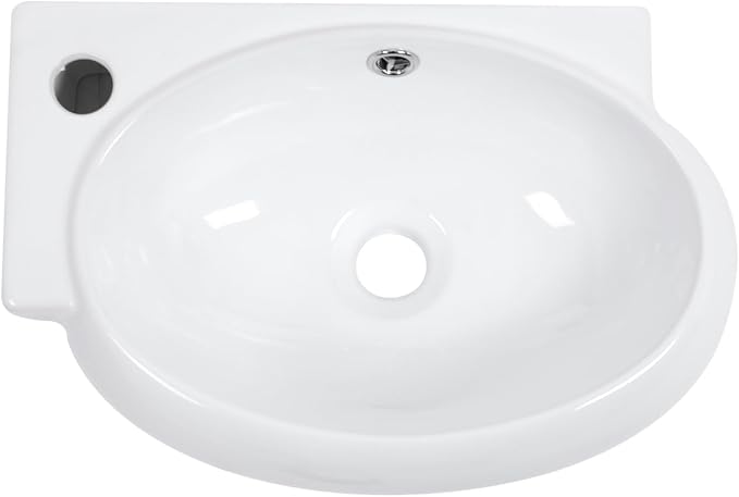 Mocoloo Wall Mounted Bathroom Sink Left Corner Floating Sinks with Faucet Hole 16 Inch White ADA Compliant Ceramic Bathroom Sink Wall Hung Porcelain with Overflow Hole Hand Basin