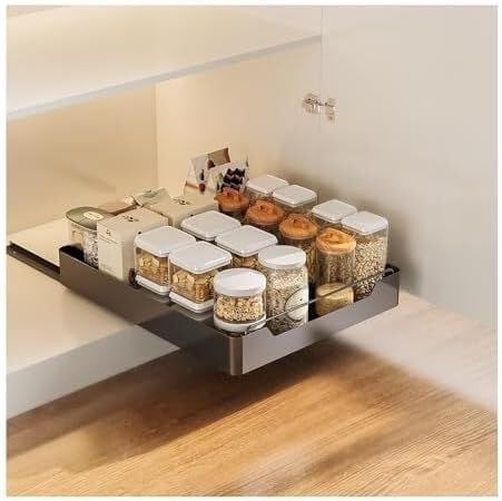 Expandable Pull-Out Cabinet Organizer, Stainless Steel Slide-Out Drawers for Kitchen, Bathroom, Pantry, and Office, No Drilling Required, Adjustable Storage Shelves(43 * 35 * 7cm)