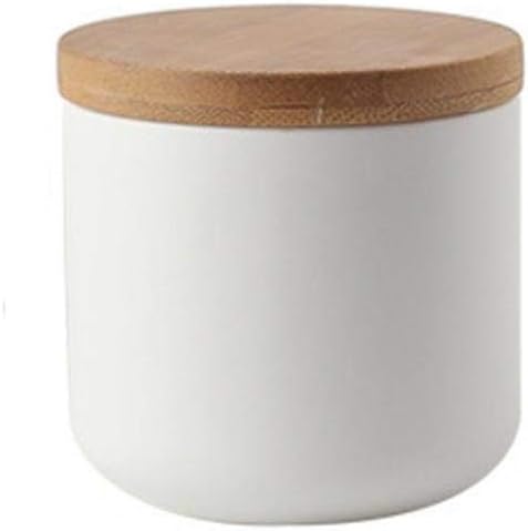 YYW Ceramics Food Storage Jar Canister with Airtight Seal Bamboo Lid, Simple Style Kitchen Canister for Food Storage, Store Coffee, Sugar, Tea, Spices and More (White (8.79oz/260ml))