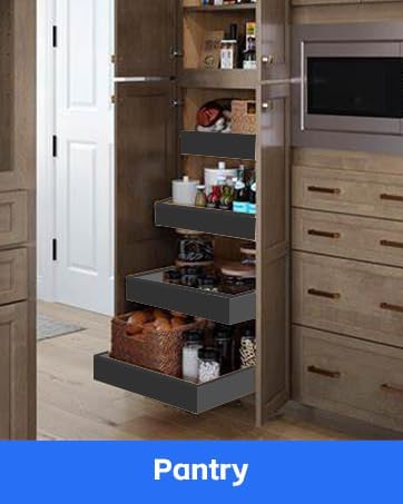 4 Pack Pull Out Cabinet Organizer for Pots and Pans, Upgraded 3-Slide Rail System with Adhesive Pads, Expandable Width (15.2"-26.2") Fits 21" Deep Framed/Frameless Cabinets, Gray Slide-Out Shelves