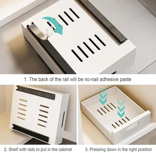 2PCS Heavy Duty Pull Out Cabinet Shelves - Drill-Free Slide Out Storage Drawers for Kitchen & Bathroom - 40cm Black Solution，White 35cm