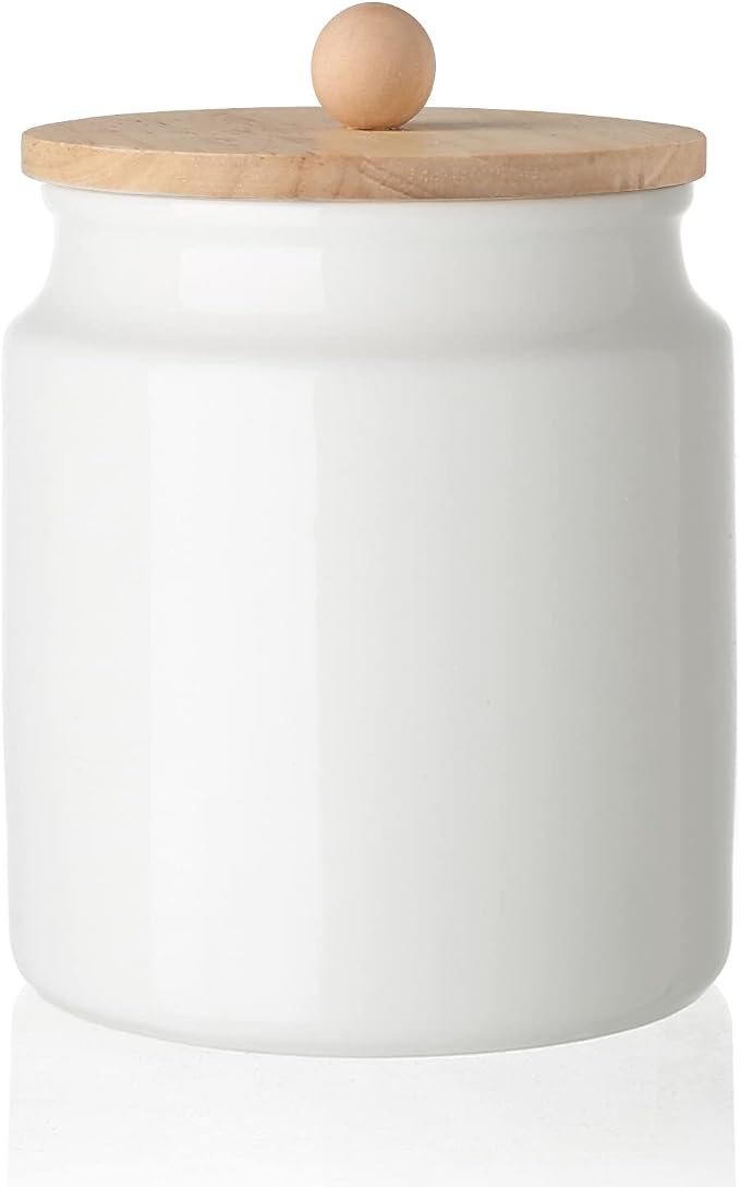 Sweejar Ceramic Kitchen Canisters, 58 FLOZ Porcelain Food Storage Jar with Airtight Seal Wooden Lid, Home Container Serving for Coffee Beans, Tea-leave, Sugar, Salt and More, Tool Bucket (White)