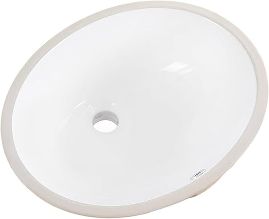 18.4 Inch Undermount Bathroom Sink Oval Undermount Sink White Ceramic Under Counter Bathroom Sinks with Overflow (18.4"x15")