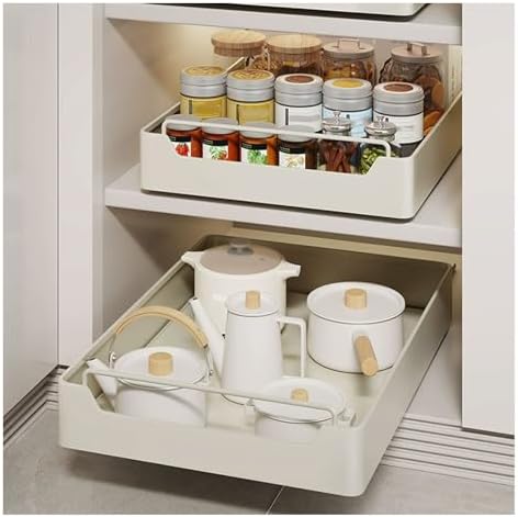 2 Pack No Drill Pull Out Cabinet Organizer with Adhesive Film, Under Sink Storage Solution for Bathroom & Kitchen, Space-Saving Home Organizer