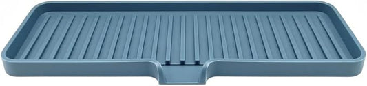 Silicone Soap Dish Tray and Sponge Holder with Drain Chute, Rectangular, Kitchen and Bathroom Sink Organizer (Smoky Blue, 12"x4")