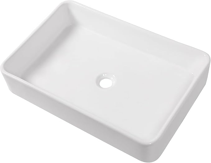 Mocoloo Rectangle Vessel Sink Above Counter 24"X16" Bathroom Sink Countertop White Porcelain Ceramic Lavatory Vanity Sink Basin