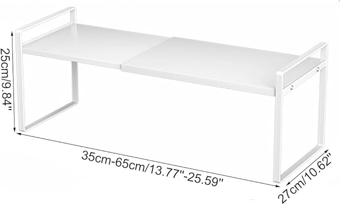 Expandable Cabinet Shelf Organizer Adjustable Storage Rack Stackable Metal Home Organization for Kitchen Pantry Spice Cupboard Under Sink Countertop - White, 1 Pack