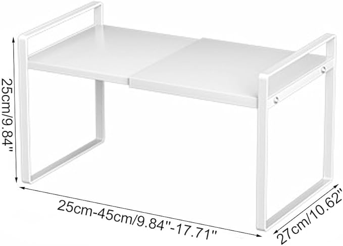 Expandable Cabinet Shelf Organizer Adjustable Storage Rack Stackable Metal Home Organization for Kitchen Pantry Spice Cupboard Under Sink Countertop - White, 1 Pack