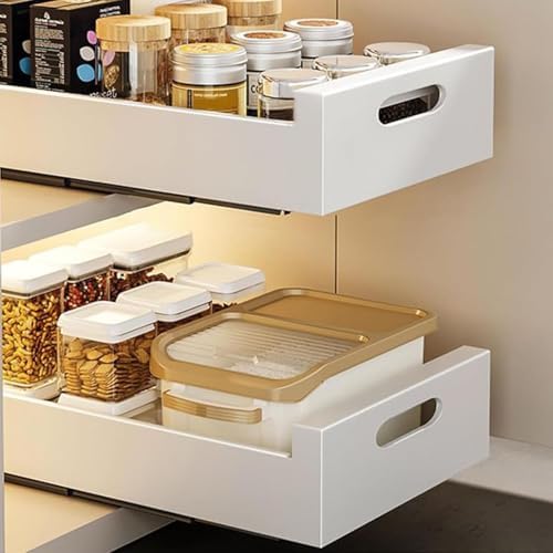 2PCS Heavy Duty Pull Out Cabinet Shelves - Drill-Free Slide Out Storage Drawers for Kitchen & Bathroom - 40cm Black Solution，White 30cm