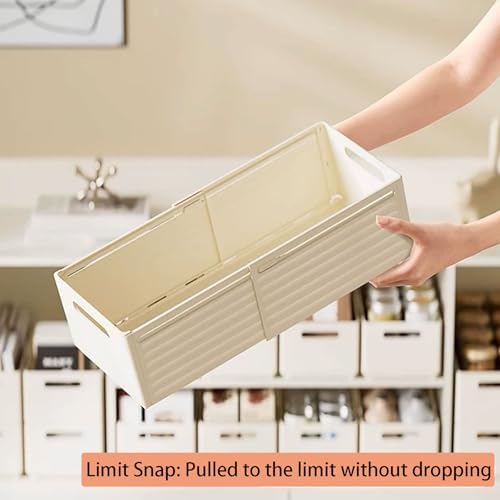 Extendable Pull Out Cabinet Organizer - Adjustable Depth 28-48cm/11-19 - Stackable Foldable Plastic Storage Bins for Pantry, Kitchen, Bathroom - No Drilling Required