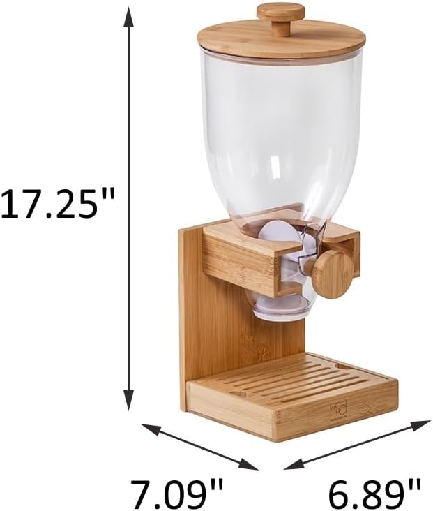 Honey-Can-Do Compact Dry Food Dispenser, Single Control & Snack Storage Container for Countertop or Pantry, Bamboo