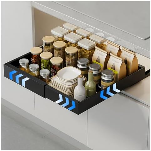 Expandable Pull-Out Cabinet Organizer, Sliding Pantry Shelves for Kitchen Storage, No-Punch Heavy-Duty Design, Fits 12.6-20.4" W x 20.4" D (White)