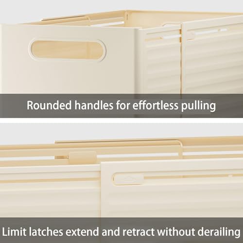 Extendable Pull-Out Cabinet Organizer, Depth Adjustable 28-48cm/11-19, Stackable Retractable Foldable Plastic Storage Bins, No Drilling, Perfect for Kitchen & Bathroom Pantry