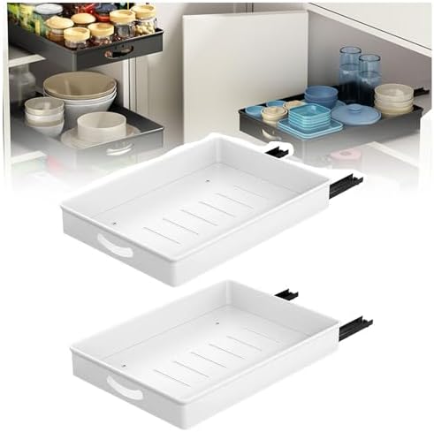 2 Pack Pull-Out Cabinet Organizers for Kitchen Base Units, Chrome-Plated Steel, No-Drill Design, Kitchen, Pantry & Bathroom Storage Solutions
