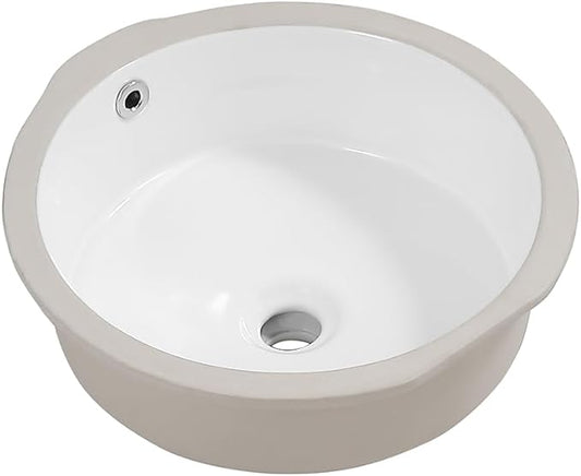 16"x16" Round Shape Undermount Bathroom Vessel Sink, Ceramic White Vanity Top Sink with Overflow