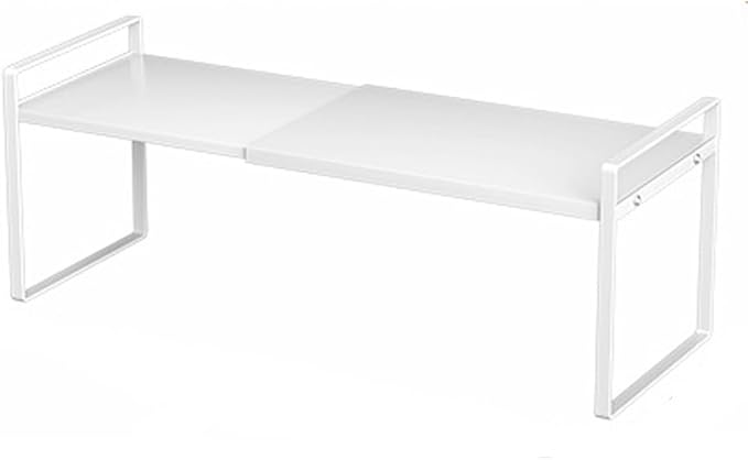 Expandable Cabinet Shelf Organizer Adjustable Storage Rack Stackable Metal Home Organization for Kitchen Pantry Spice Cupboard Under Sink Countertop - White, 1 Pack