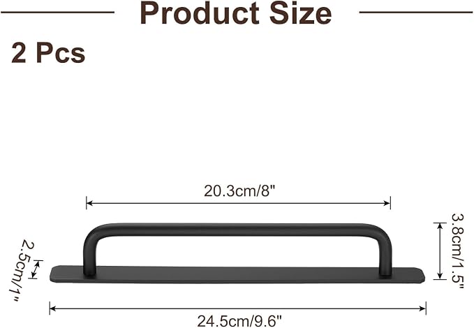 uxcell 2pcs Adhesive Cabinet Handle 9.6" No Drilling Closet Door Stick on Handle Drawer Pulls Aluminum Alloy for Kitchen Cupboard Window Sliding Closet Door, Black