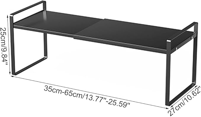 Expandable Cabinet Shelf Organizer Adjustable Storage Rack Stackable Metal Home Organization for Kitchen Pantry Spice Cupboard Under Sink Countertop - Black, 1 Pack