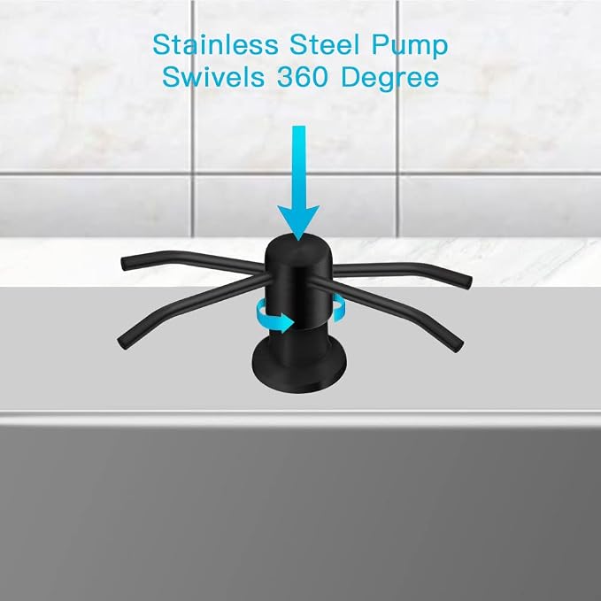 OHiHi Dish Soap Dispenser for Kitchen Sink, Countertop Sink Soap Dispenser Water Pump with 47” No-Spill Extension Tube Kit Design for Kitchen Bathroom, Easy to Press, No More Refills （Black）