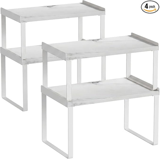 Goozii Counter Shelf Organizer Set of 4, Pantry Shelf Risers for Plates Dishes Cups Mugs Spices, Pantry Cupboard Cabinet Organizers and Storage Shelves Rack Insert for Countertop (White)