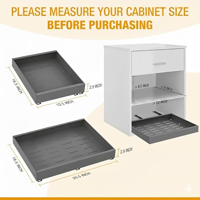 Expandable Pull Out Drawers for Cabinets(Gray) : Kitchen and Pantry Organizer, Sliding Cabinet Organizer with Adhesive, Under Sink and Pots Storage, Depth 16.5". expandable pull out cabinet organizer