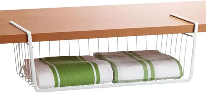 Go Hooked 12 Inch Undershelf Storage Basket Pack of 1 | Multipurpose Under Shelf Organizer | Hanging Wire Basket for Cabinet, Shelf, Pantry, Cupboard, Closet, Desk, and Bathroom (White)
