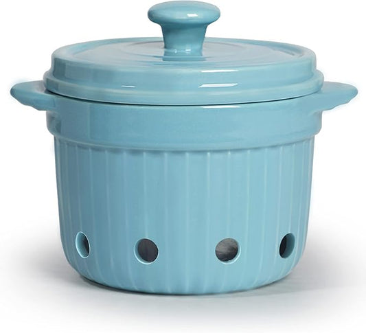 Garlic Keeper with Lid, Ceramic Garlic Saver Container for Countertop, Kitchen Decor (Turquoise)