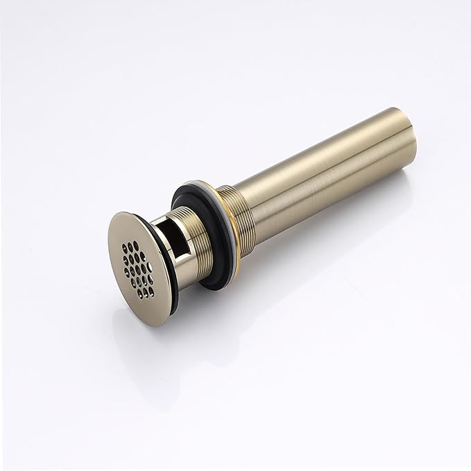 Delle Rosa Brushed Gold Bathroom Sink Drain Strainer,Grid Drain Strainer Assembly with Overflow for Bathroom Sink, Vessel Sink Drain Made of Brass
