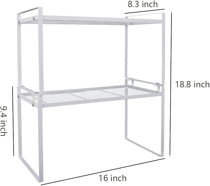 2 Pack Stackable Cabinet Shelf Organizer - Heavy-Duty Coated Metal Storage Rack, Non-Slip Space-Saving for Kitchen Pantry, Under Sink, Cupboard, Countertop (White)