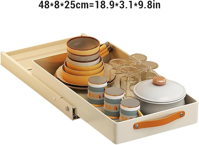 Pull Out Cabinet Organizer, Heavy Duty Slide Out Drawer, No Drill Pull Out Drawers, Sliding Pull-Out Pantry Shelves for For Cabinets, Roll out Shelf Storage for Kitchen Bathroom White（24cmW-48cmD）