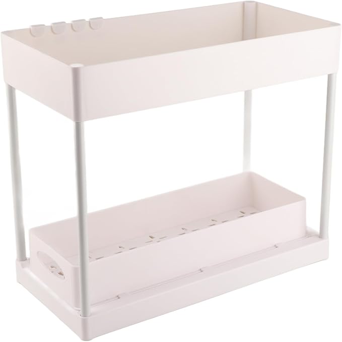 Slide Out Storage Basket Organizer Space Saving for Kitchen Bathroom (White)