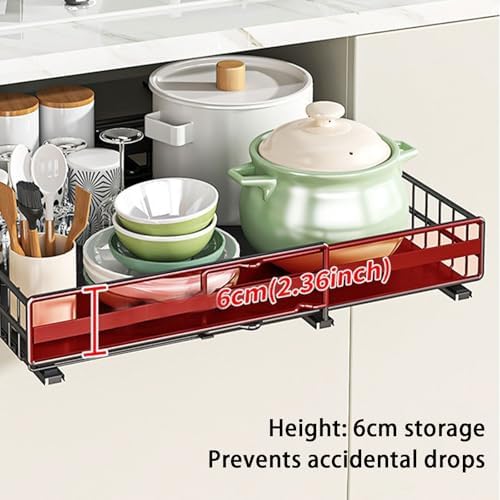 Expandable Pull-Out Cabinet Organizer (31-51cm) - Slide-Out Drawer with 3 Rails, Easy Installation (No Drill, Adhesive/Screw) - Roll-Out Shelves for Kitchen Storage